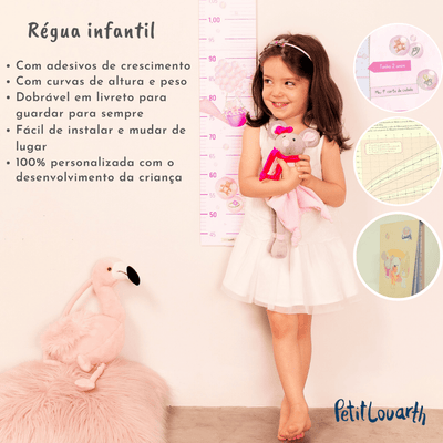 Livreto com régua e adesivos de crescimento ratinha rosa - petit-louarth