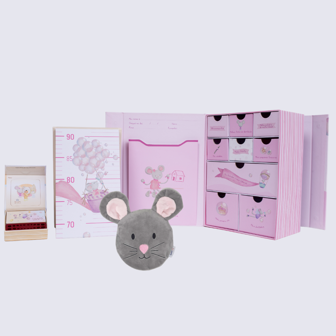 KIT de Nascimento Térmico Rosa (Coffret ratinha+ 3 acessórios)